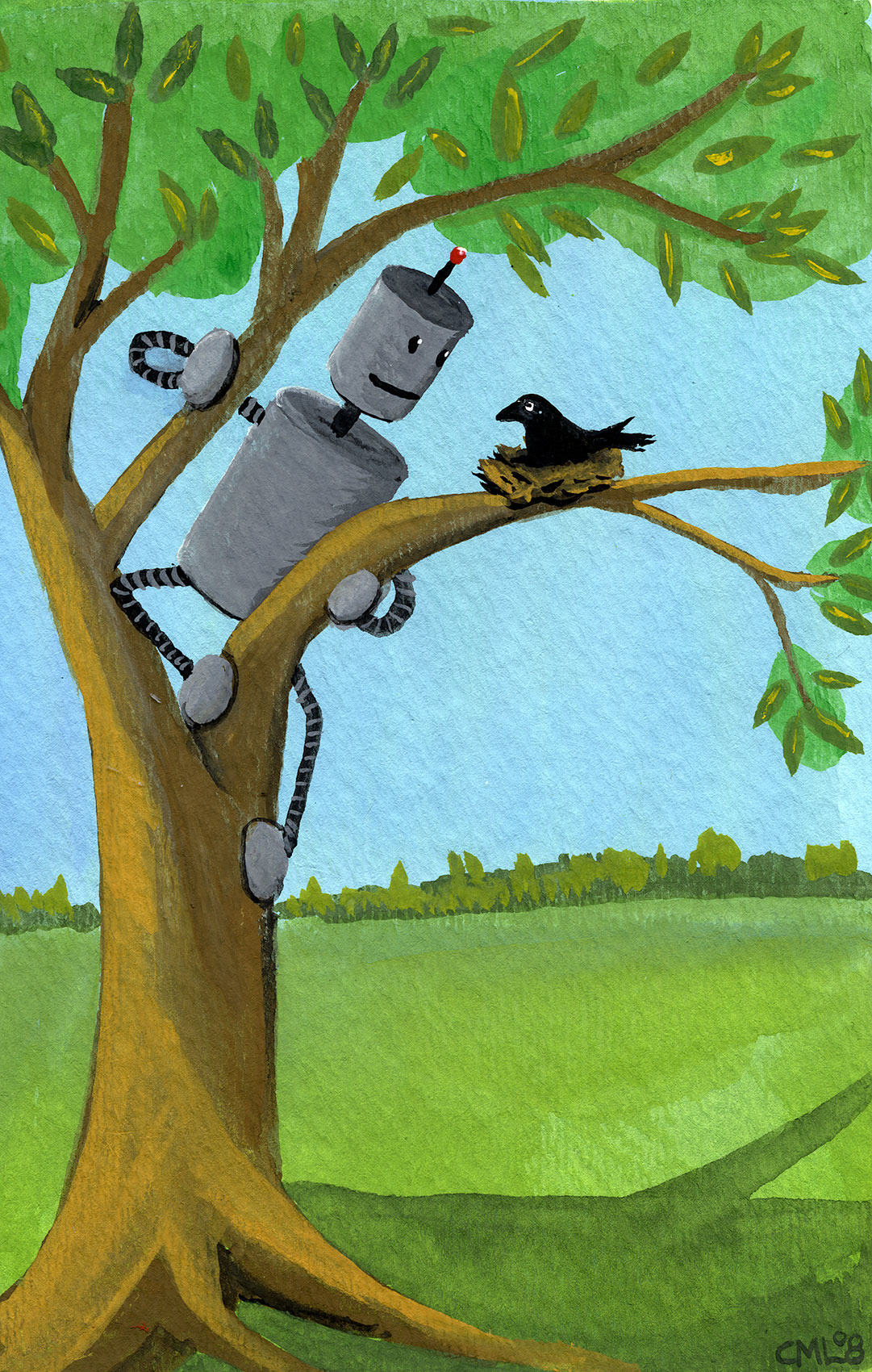 Robot with Baby Crow / Robot of the Month by Christine Marie Larsen 